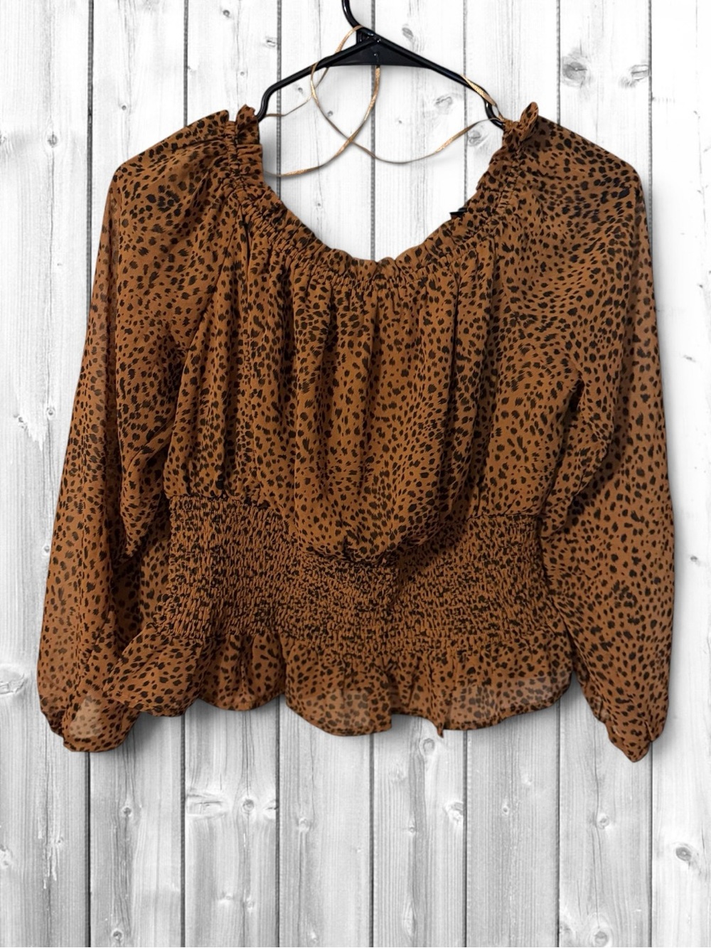 🌼L Love Smocked Waist Animal-Print Crop Top - Brown